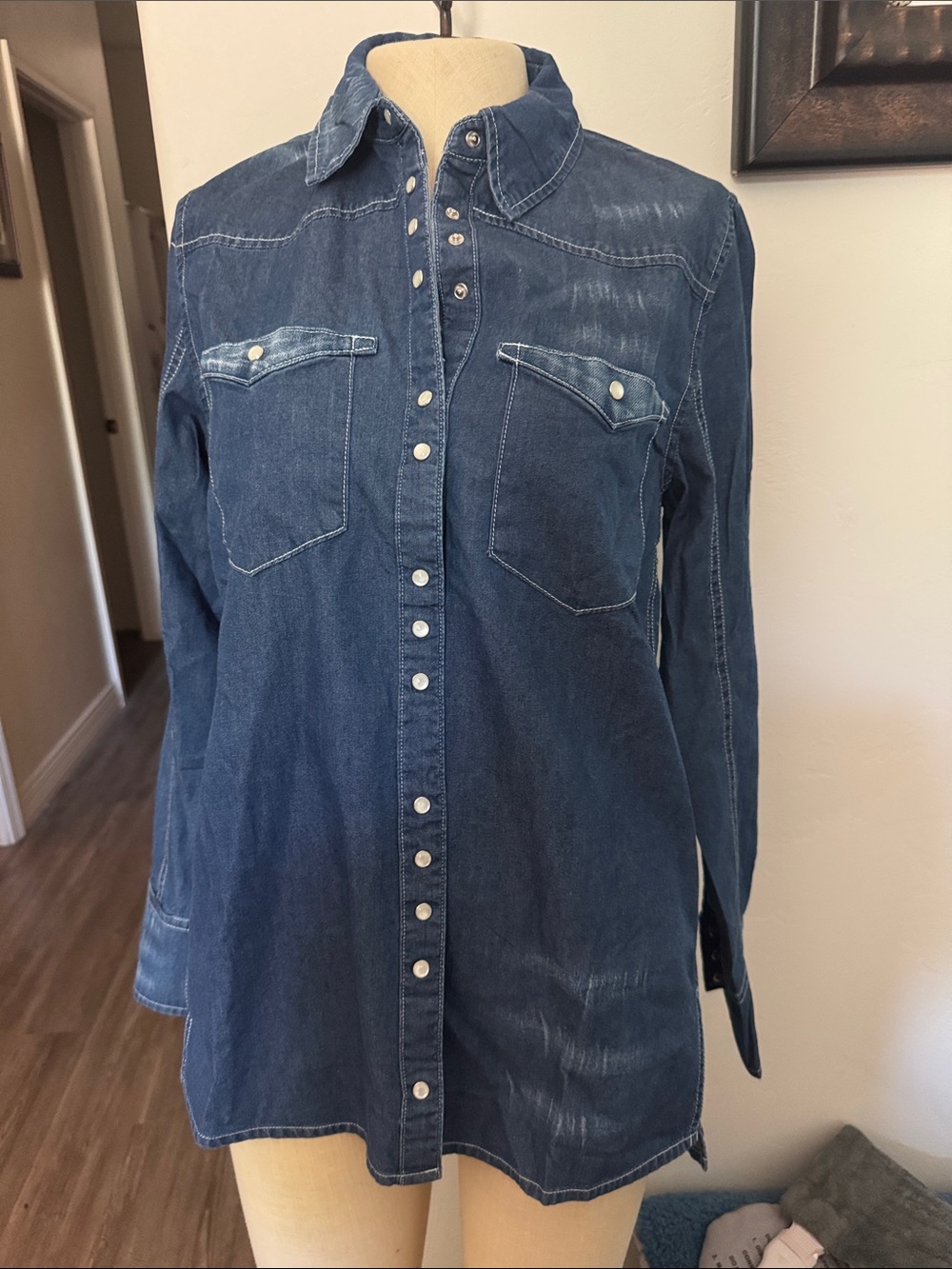 Dark Blue Denim Button-Up Shacket with pockets- Free People M